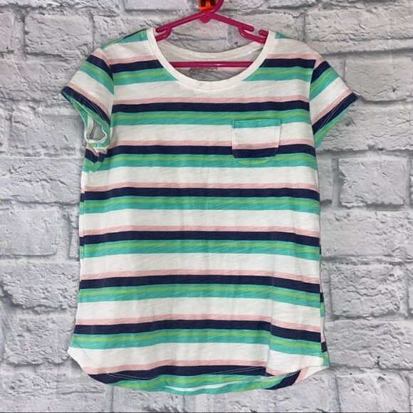 Arizona jeans short sleeve Crewneck striped top w/mini pocket girls sz 10-12 - Picture 1 of 4